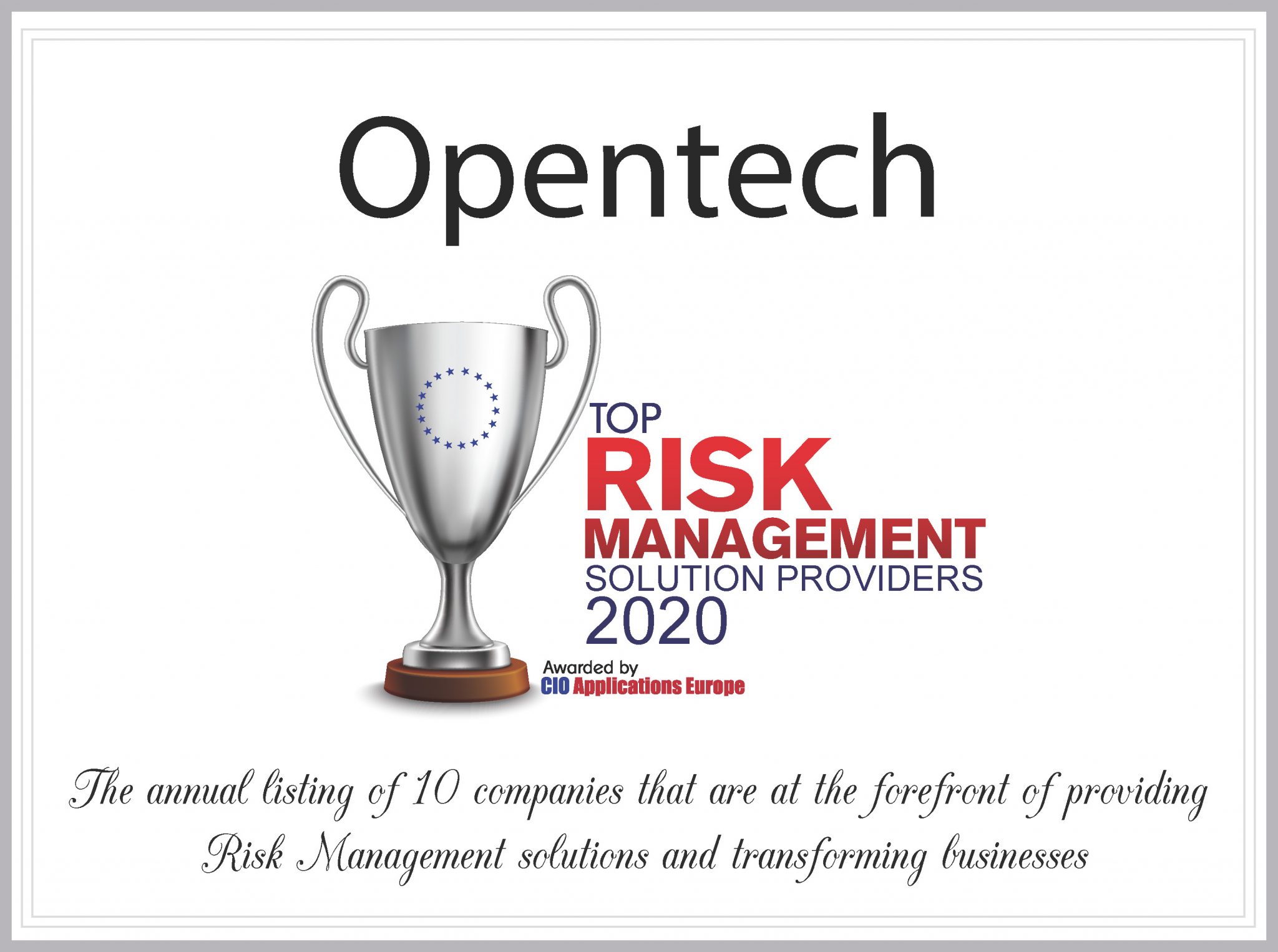 Opentech è Top Risk Management Solution Providers 2020